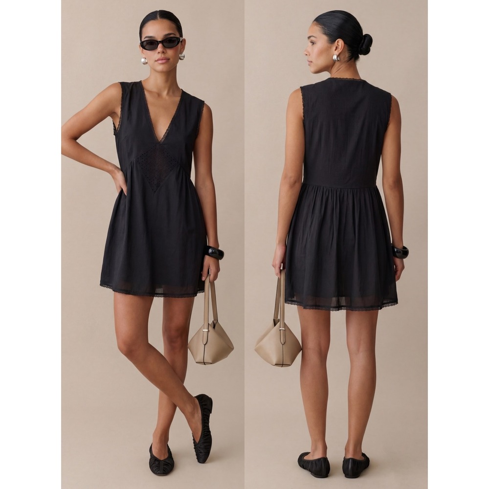 NWT Kourt Tatiana Lace Trim Mini Dress in Black - Size XS